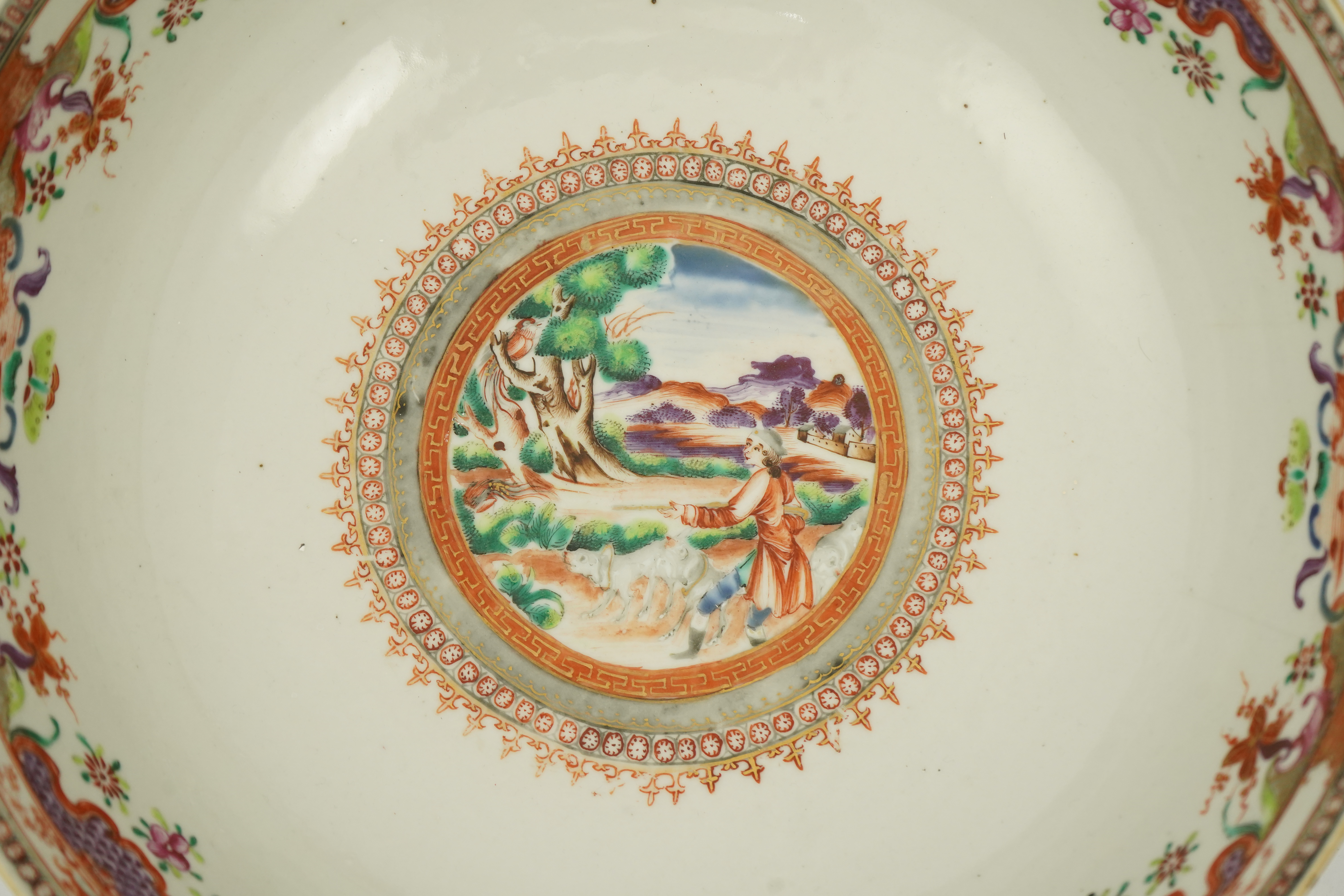A Chinese export European subject ‘hunting’ punch bowl, Qianlong period